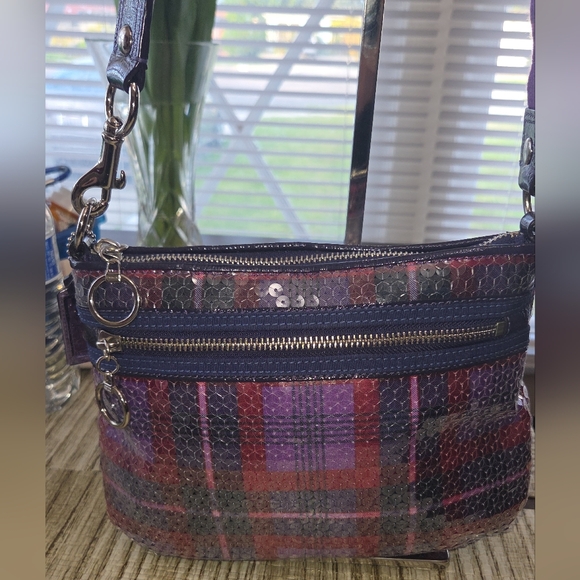 COACH POPPY, PURPLE PLAID SEQUIN- EUC - Picture 4 of 10